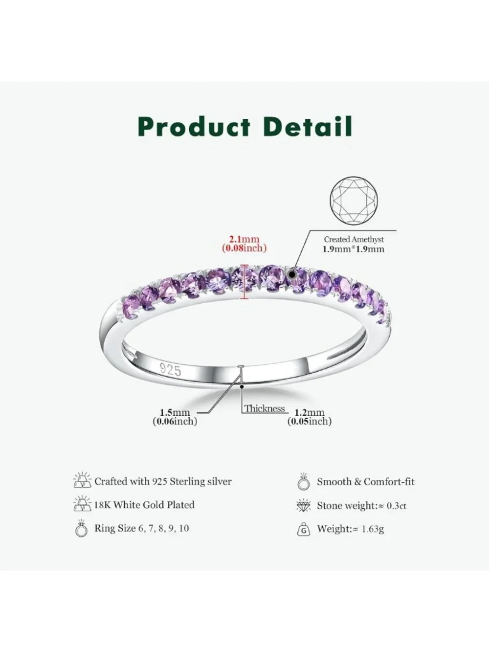 925 Sterling Silver Birthstone Stackable Rings for Women - Half Eternity Wedding